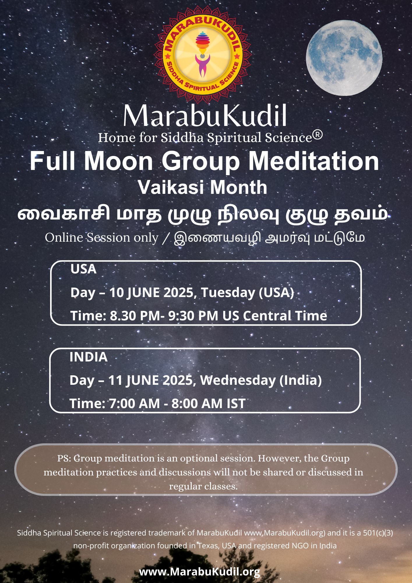 Vaikasi Month - Full Moon Group Meditation